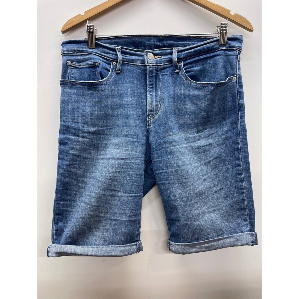 Levis Womens Denim Bermuda Shorts Medium Wash Cuffed Blue Jean Shorts Size 30